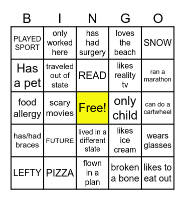 Ice Breaker BINGO Card