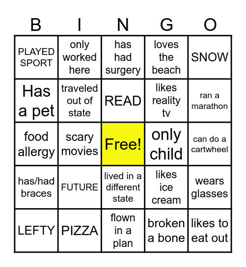 Ice Breaker BINGO Card