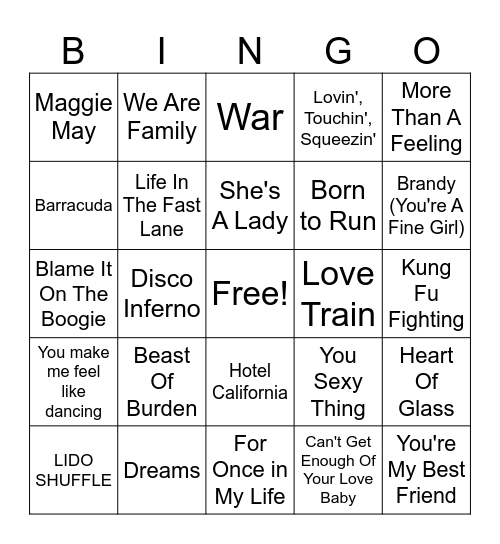 The 70's Bingo Card