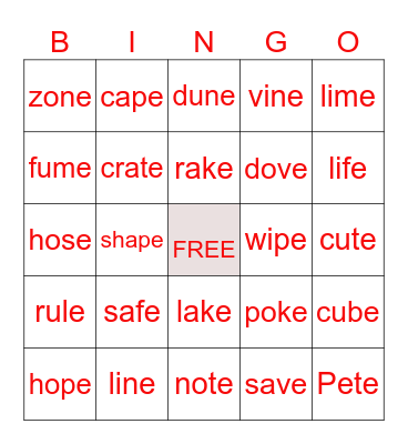 VCE Bingo Card