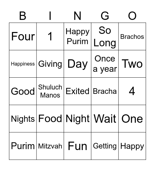 Purim Bingo Card