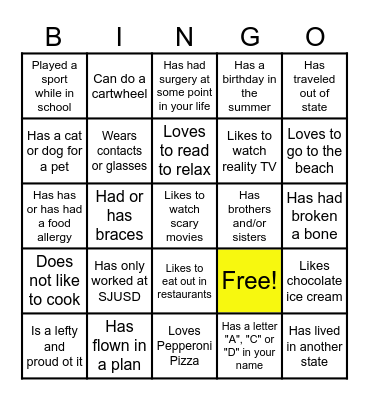 Ice Breaker BINGO Card