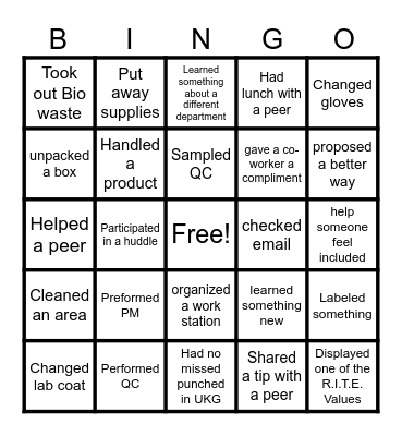 Lab Week Bingo Card