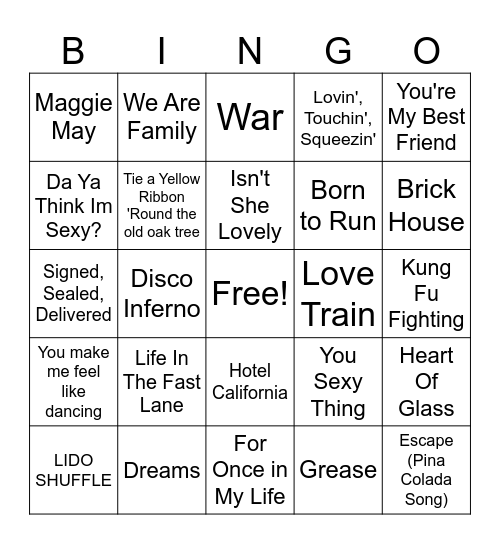 The 70's Bingo Card