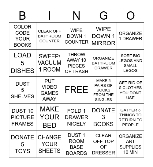 SPRING CLEANING Bingo Card