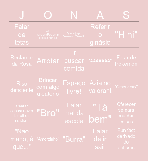 J O N A S   B I N G O Bingo Card