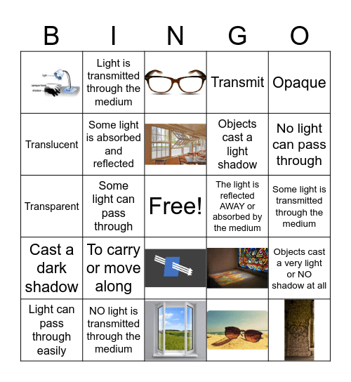 Light Wave Vocabulary Bingo Card