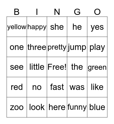 Vocabulary Words  Bingo Card