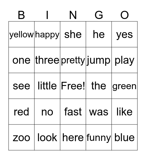 Vocabulary Words  Bingo Card