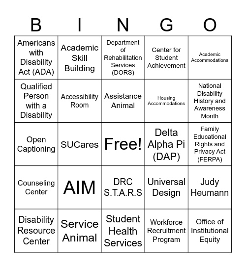 Accessibility Bingo Card