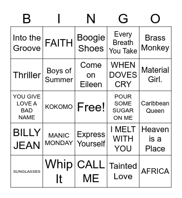 The 80's Bingo Card