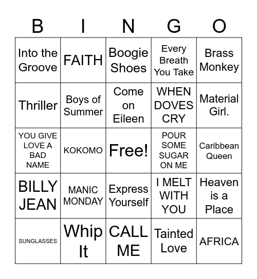 The 80's Bingo Card