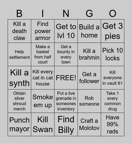 Fallout 4 BINGO Card