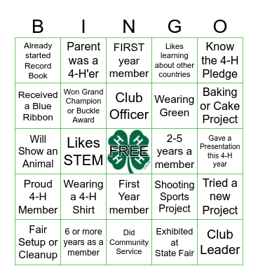 4 - H Bingo Card