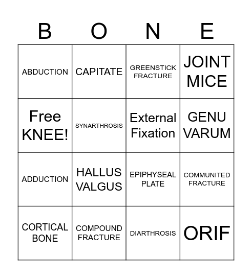 ORTHO BINGO Card