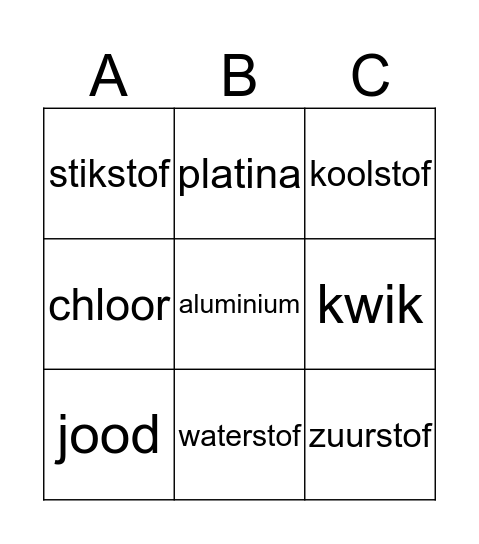 Elementen Bingo Card