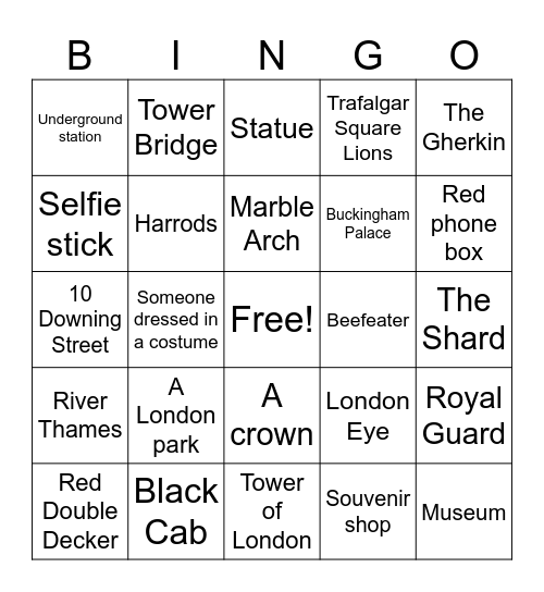 London Bingo! Bingo Card
