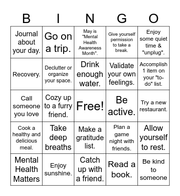 Mental Health Month Bingo Card