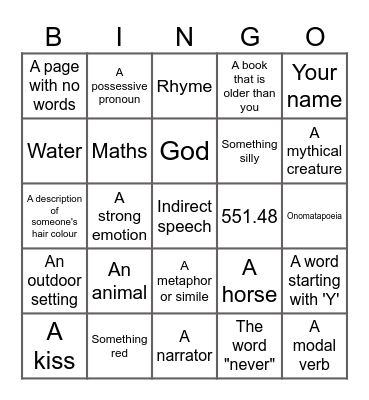 Find a book cover or page with: Bingo Card