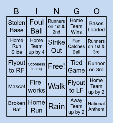 QCD Family Baseball Night Bingo Card