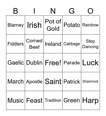 St. Patrick's Day Bingo Card