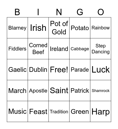 St. Patrick's Day Bingo Card