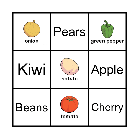 Vegetables BIngo Card