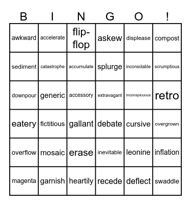 Word of The Day Review Bingo Card