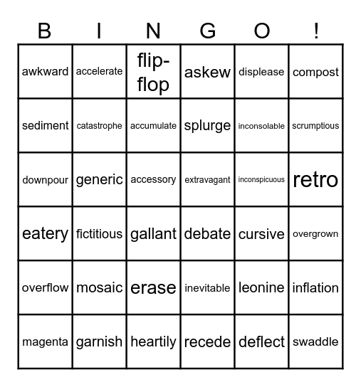 Word of The Day Review Bingo Card