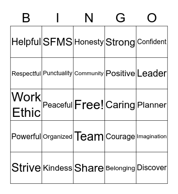St. Francis Middle School Bingo Card