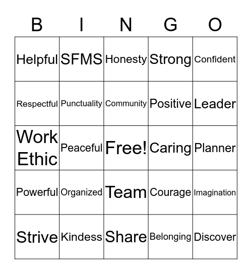 St. Francis Middle School Bingo Card