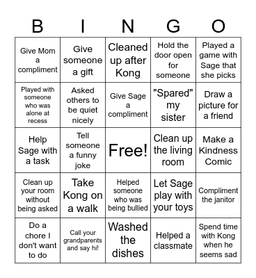 Being Kind Make Our Own! Bingo Card