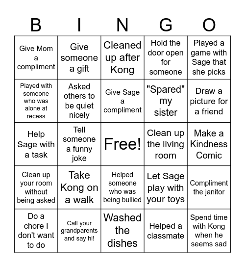 Being Kind Make Our Own! Bingo Card