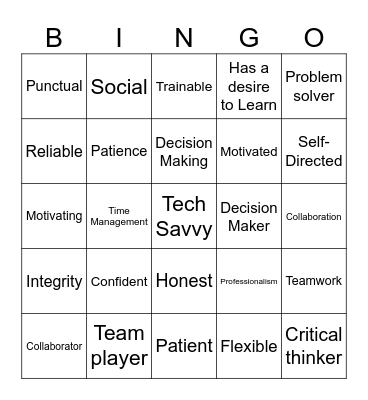 Work Maturity Skills Bingo Card