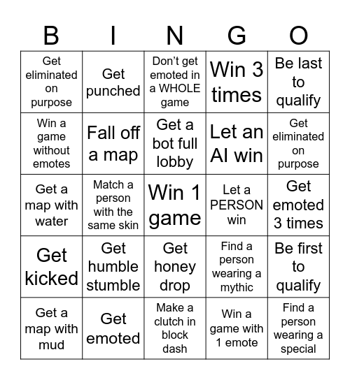Stumble guys (custom maps don’t count) Bingo Card