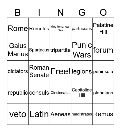 Roman World Ch. 10 Bingo Card