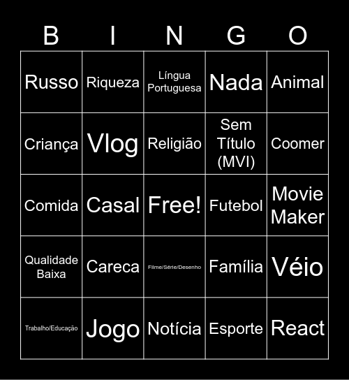 BINGO DO YOUTUBE Bingo Card