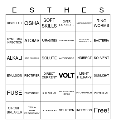 Esthetics Bingo Card