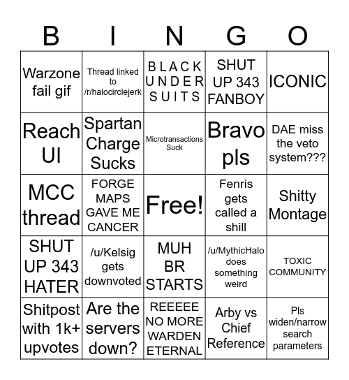 /r/Halo Bingo Card