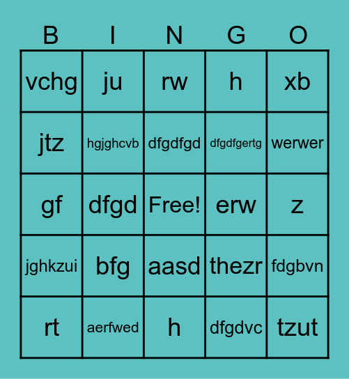 test Bingo Card