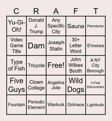 Infinite Craft Bingo Card