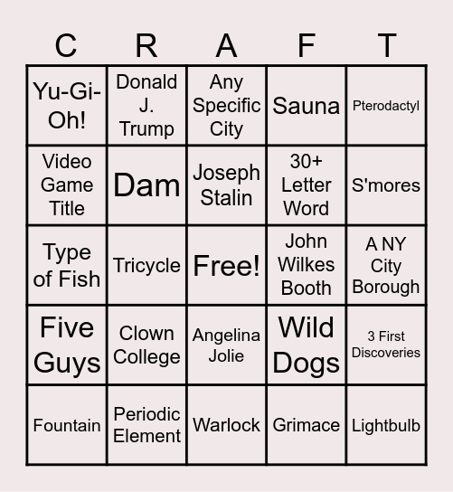 Infinite Craft Bingo Card