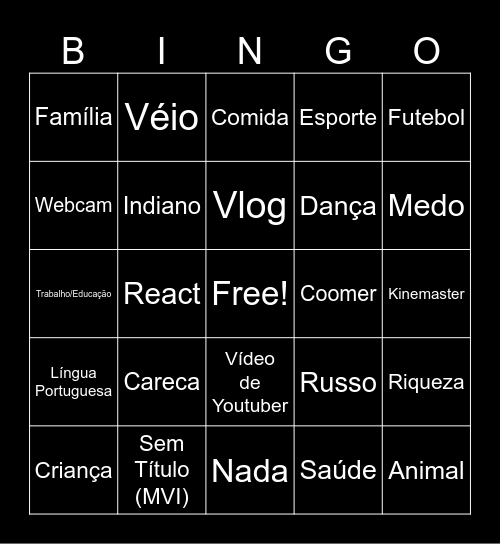 BINGO DO YOUTUBE Bingo Card