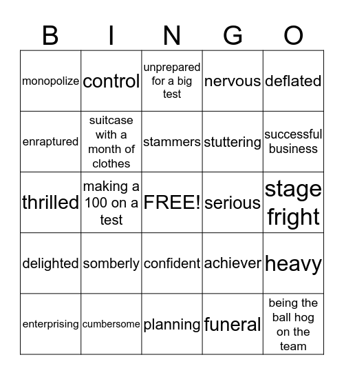 Lesson 22 Vocabulary Bingo Card