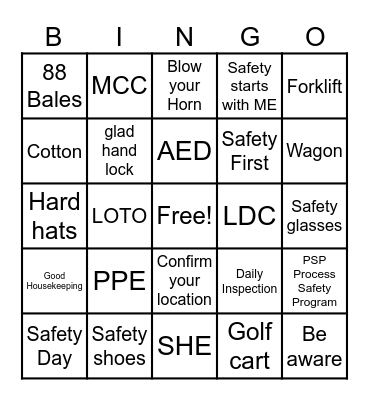 MCC Safety Bingo 202s Bingo Card