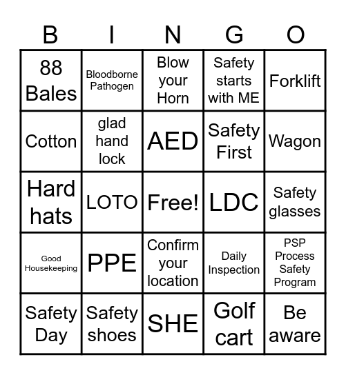 MCC Safety Bingo 2024 Bingo Card