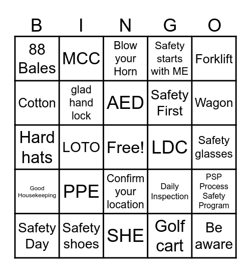 MCC Safety Bingo 202s Bingo Card