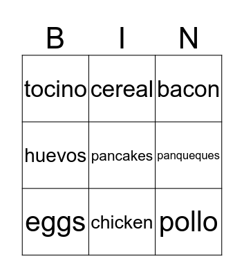 Alimentos/Food Bingo Card