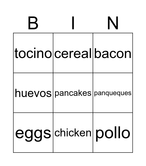 Alimentos/Food Bingo Card