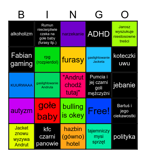 Wieczorne streamy Bingo Card